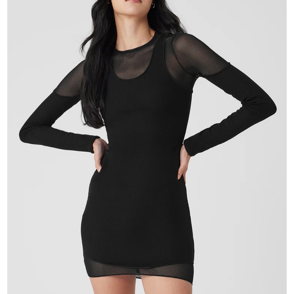 Alo Yoga Striped Mesh Synergy Long Sleeve Dress